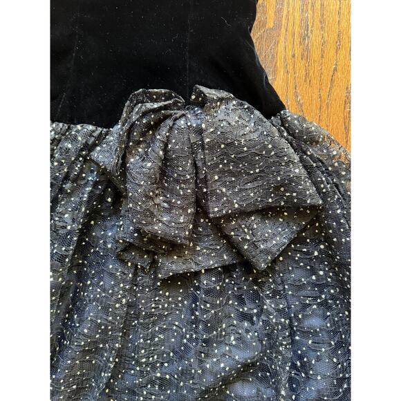 Vintage 80s Glitter Lace Prom Black Dress Velvet WhimsyGoth Celestial Punk Alt - Picture 11 of 13